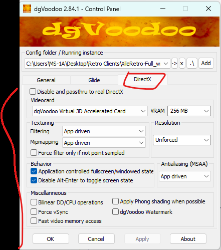 dgVoodoo DirectX tab